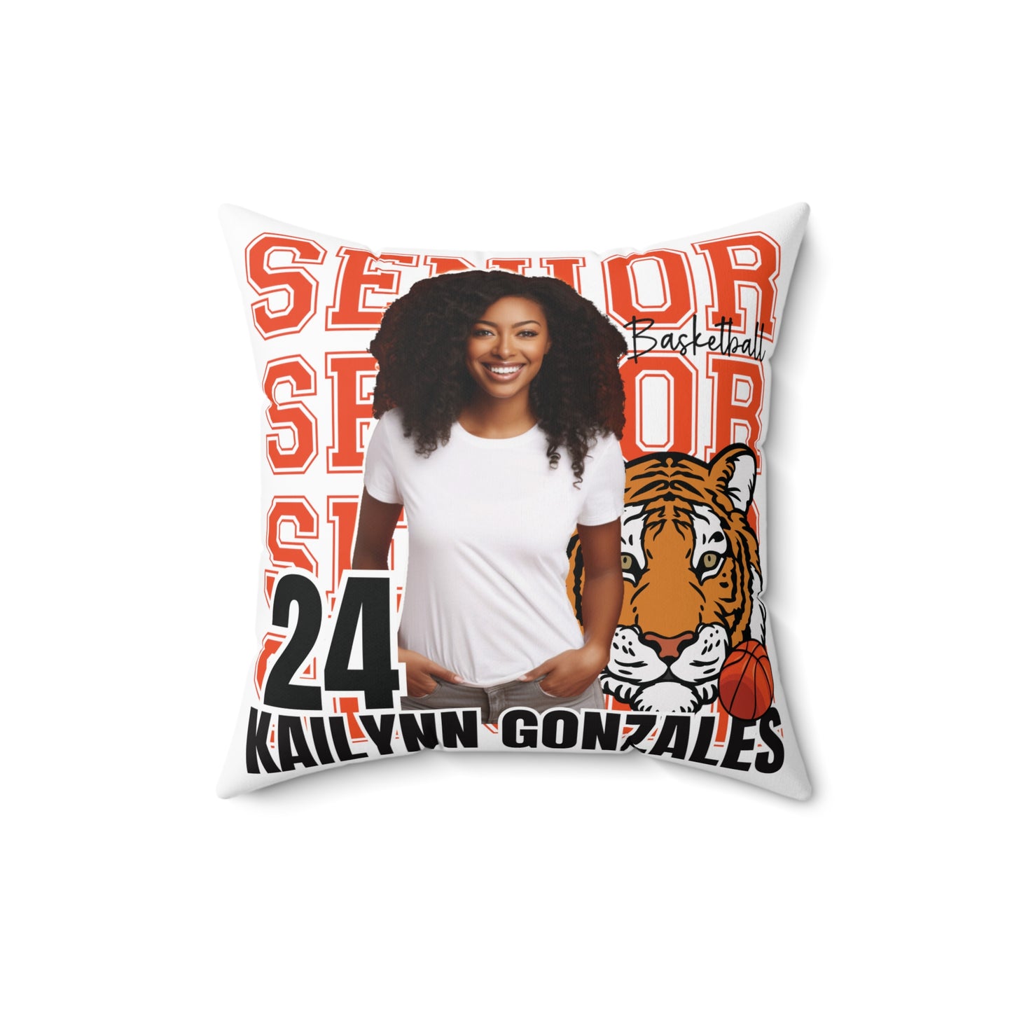 Orange Tiger Basketball Custom Senior Pillow | Spun Polyester Square Pillow