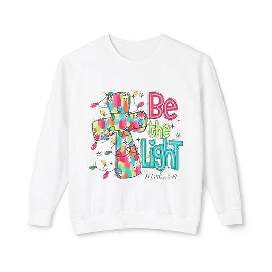 Unisex Lightweight Crewneck Sweatshirt With "Be the Light" Christmas Design