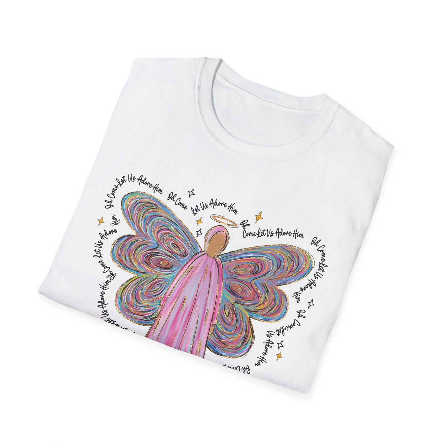 ADULT Unisex Softstyle T-Shirt with "Adore Him" Angel Design