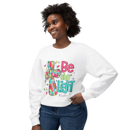 Unisex Lightweight Crewneck Sweatshirt With "Be the Light" Christmas Design