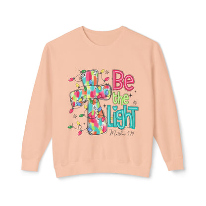 Unisex Lightweight Crewneck Sweatshirt With "Be the Light" Christmas Design