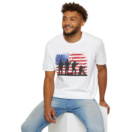 Soldiers American Flag - Unisex Softstyle T-Shirt