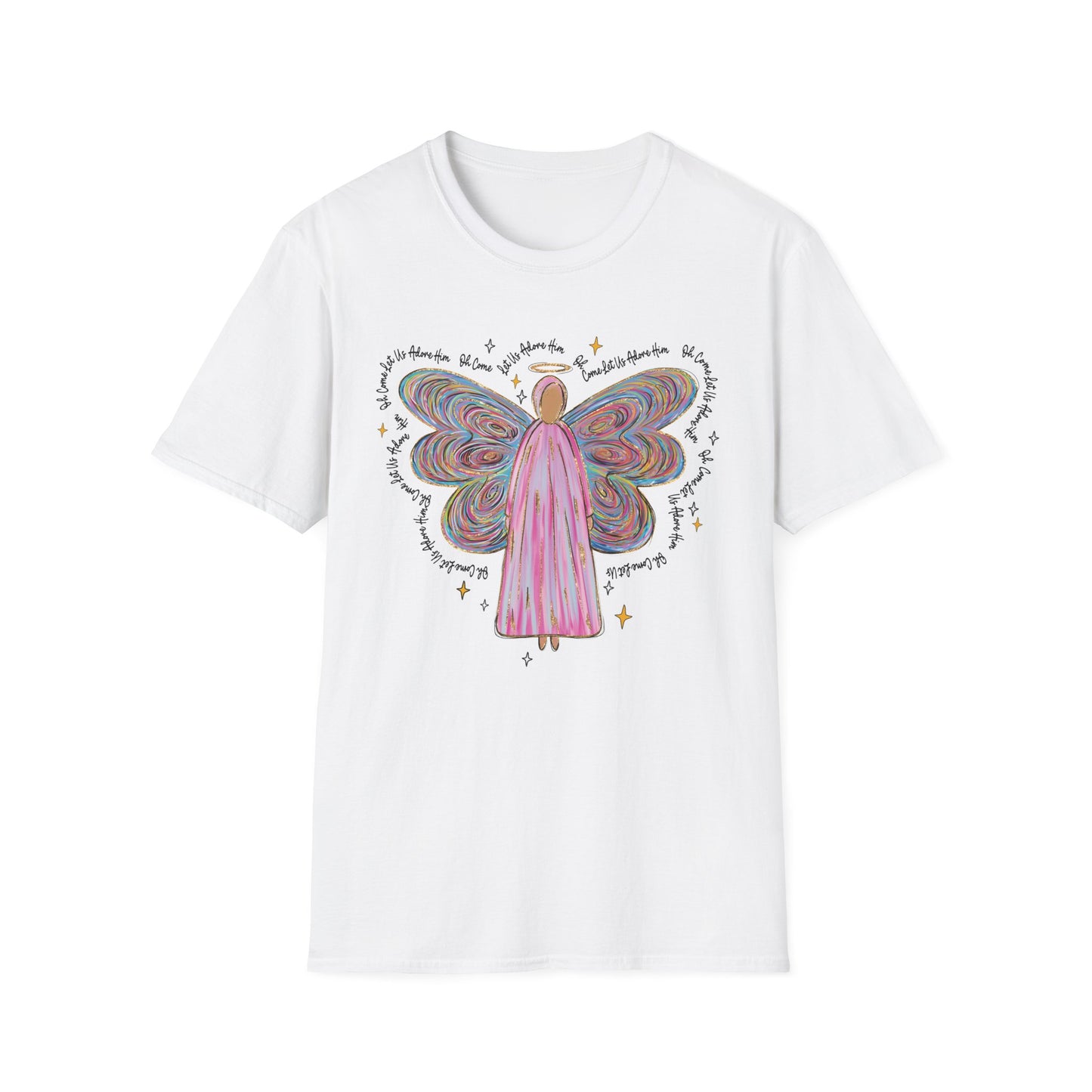 ADULT Unisex Softstyle T-Shirt with "Adore Him" Angel Design