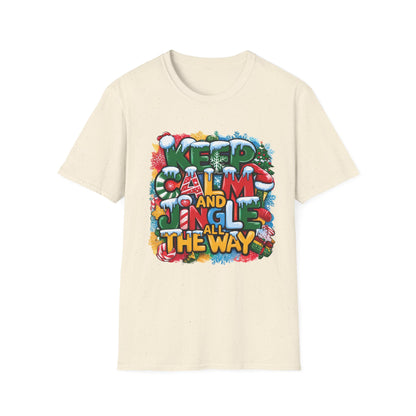 ADULT Unisex Softstyle T-Shirt with "Keep Calm and Jingle All the Way" Christmas Design