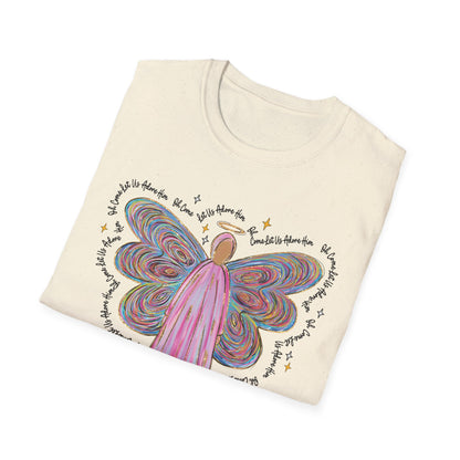 ADULT Unisex Softstyle T-Shirt with "Adore Him" Angel Design