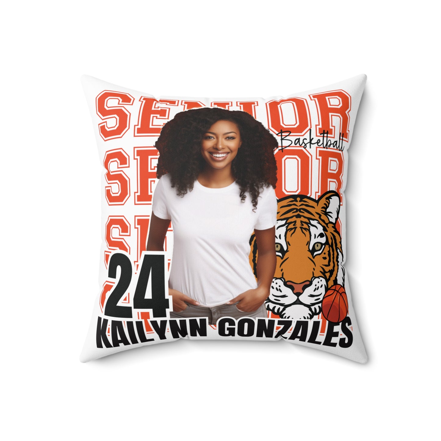 Orange Tiger Basketball Custom Senior Pillow | Spun Polyester Square Pillow