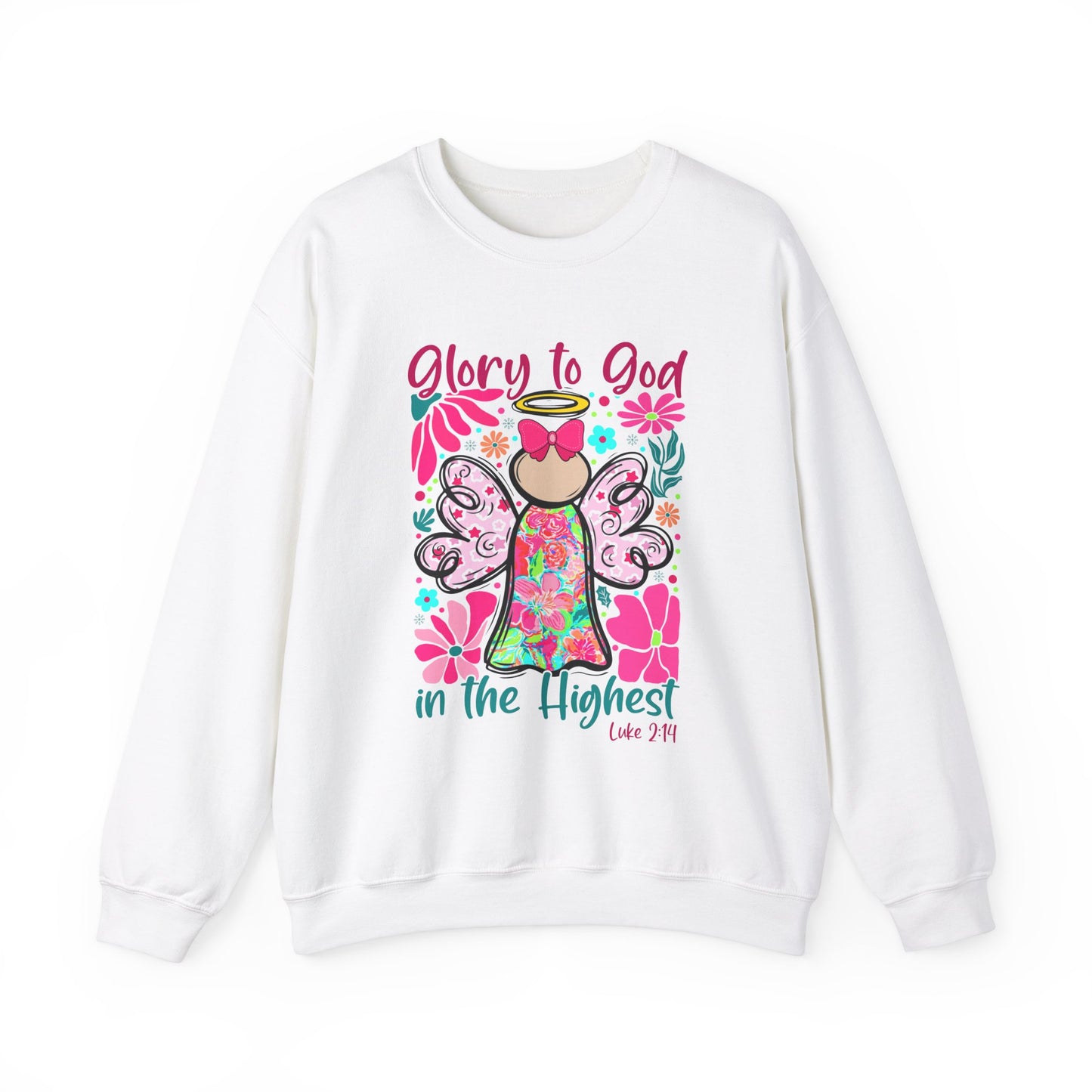 Unisex Heavy Blend™ Crewneck Sweatshirt with "Glory to God" Angel Design