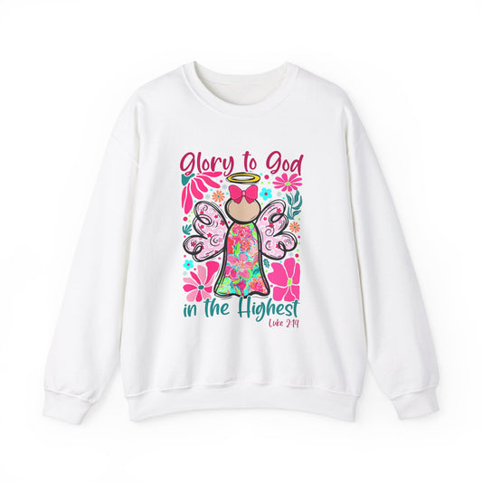 Unisex Heavy Blend™ Crewneck Sweatshirt with "Glory to God" Angel Design