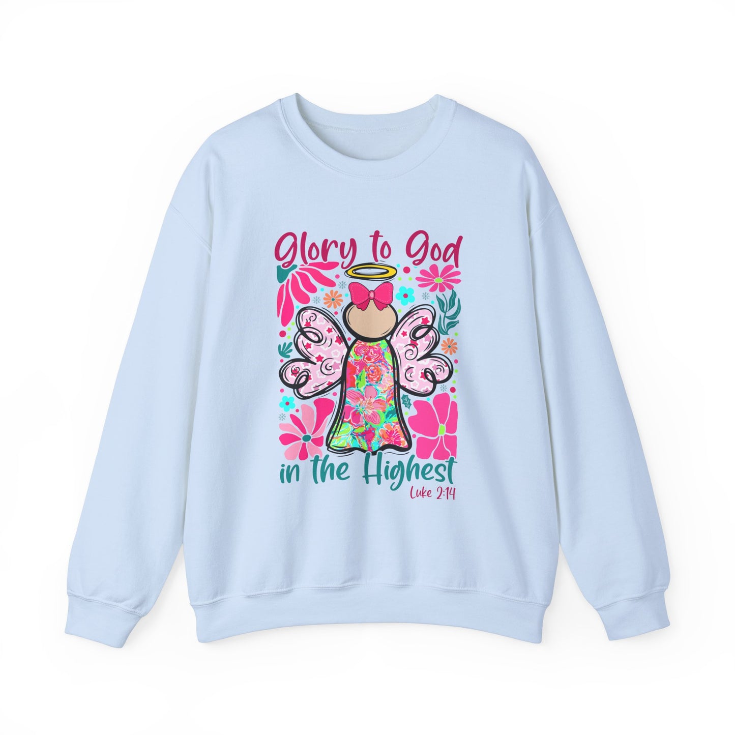 Unisex Heavy Blend™ Crewneck Sweatshirt with "Glory to God" Angel Design